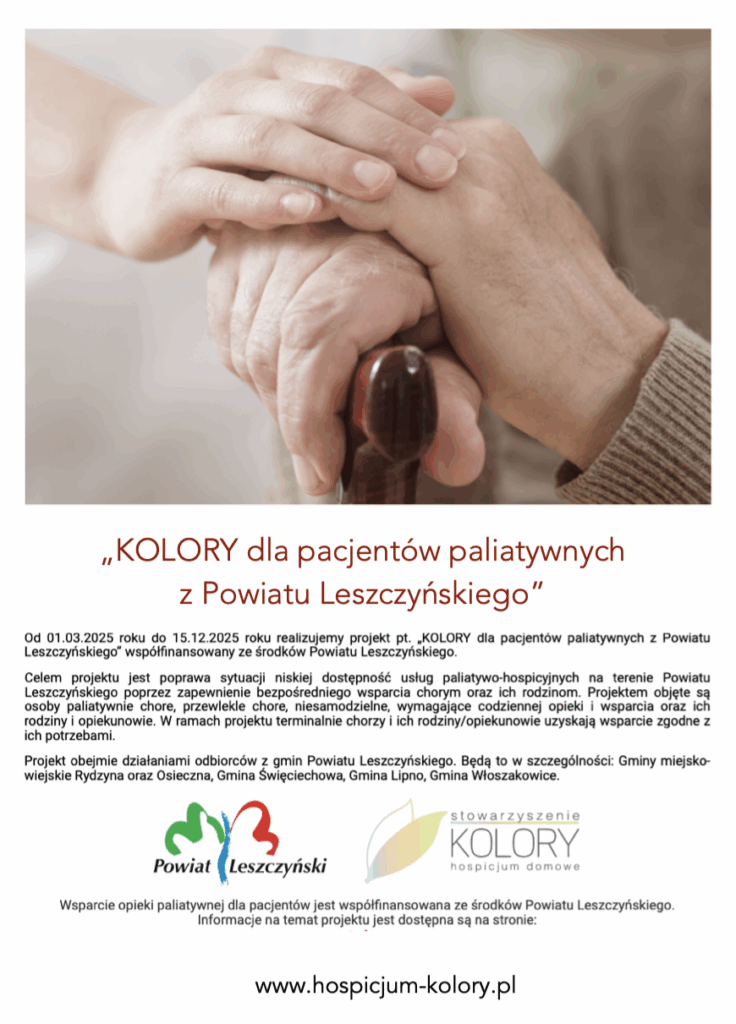 Plakat informacyjny - KOLORY dla pacjentów paliatywnych z Powiatu Leszczyńskiego
